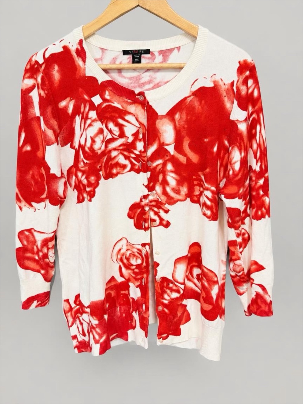 Cyrus Red and White Floral Button-Front Cardigan - XXL